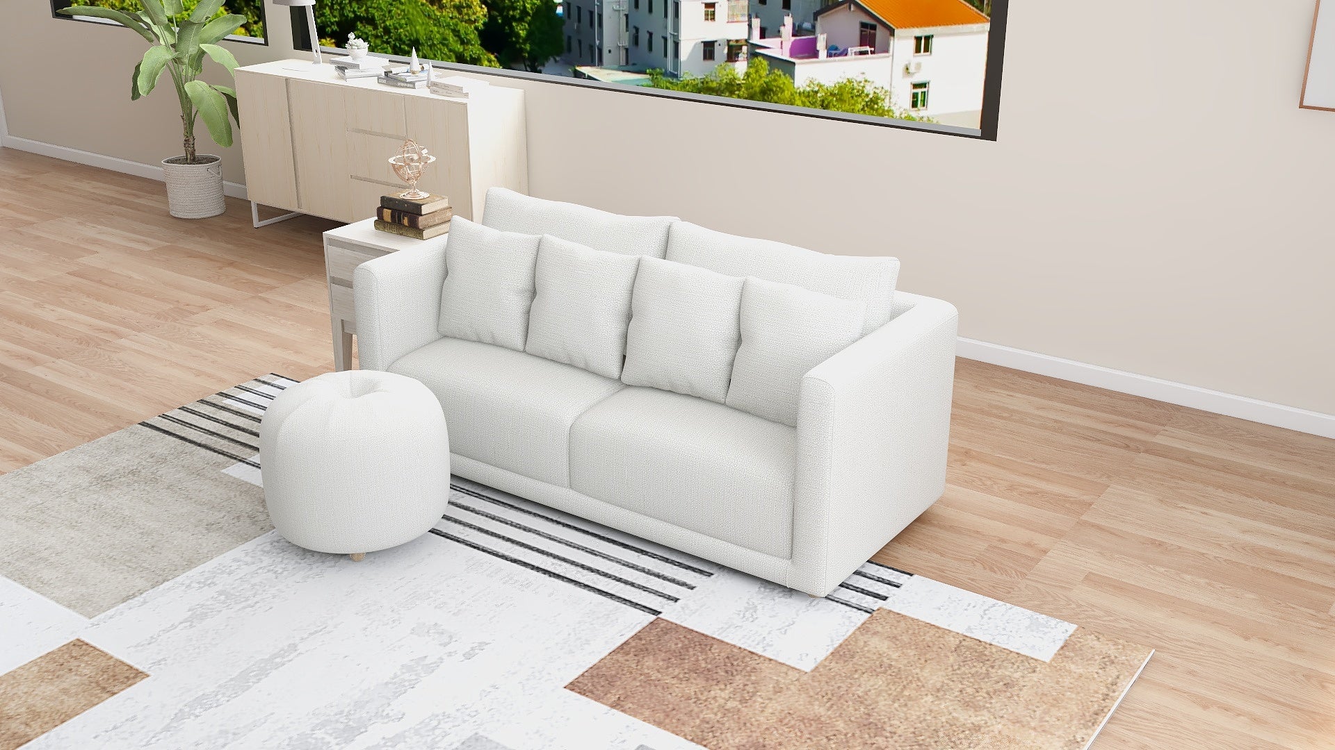 FALLON 2-Seater Fabric Sofa with Ottoman AF Home