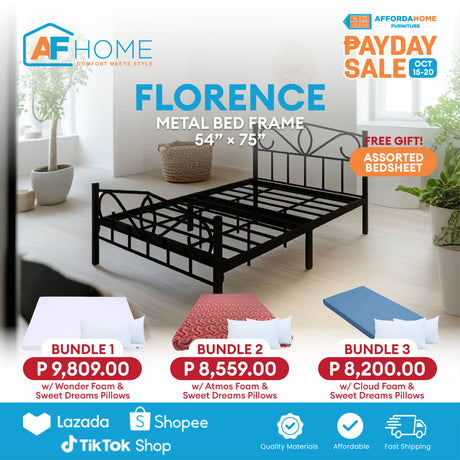 FLORENCE Metal Bed Frame | FREE ASSORTED BEDSHEET | Payday Sale Affordahome