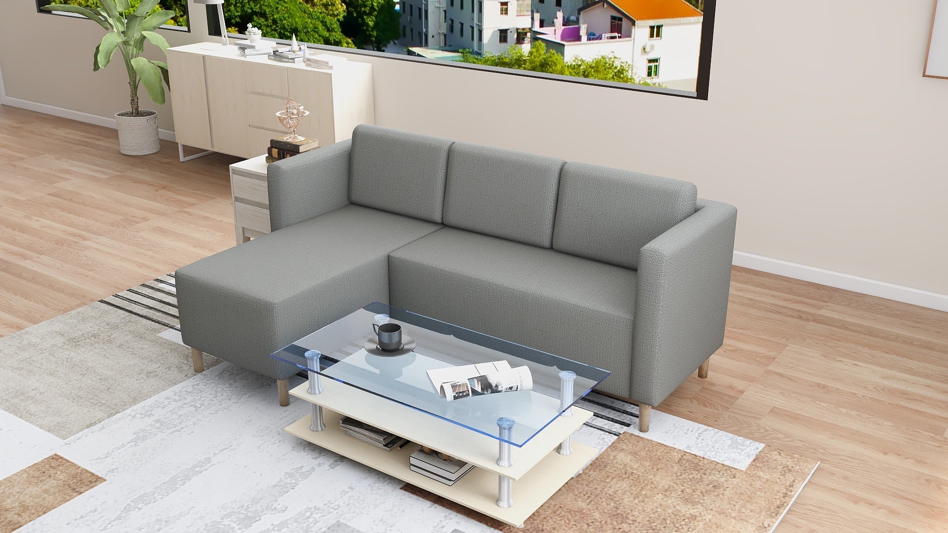 GAYNOUR L-Shape Fabric Sofa AF Home
