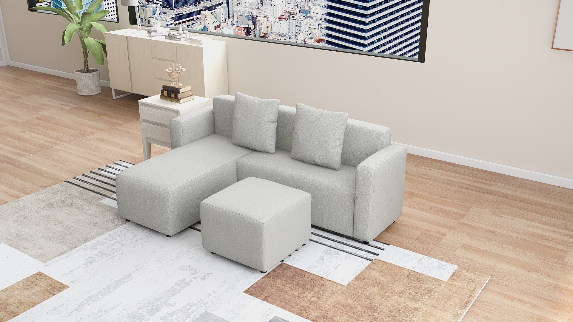 Harvey L Shape Fabric Sofa With Ottoman