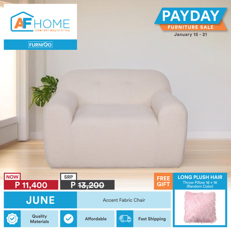 PAYDAY FURNITURE SALE | JUNE Accent Chair | FREE GIFT Long Plush Hair Throw Pillow 16'' x 16'' (Random Color) AF Home