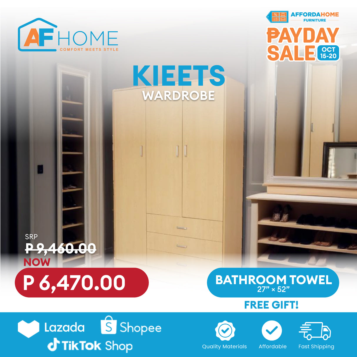 KIEETS Wardrobe | FREE BATHROOM TOWEL | Payday Sale Affordahome