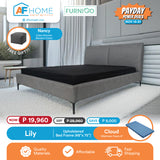 LILY | UPHOLSTERED BED FRAME + CLOUD 4 INCH MATTRESS | FREE NANCY CUBE OTTOMAN | PAYDAY POWER DEALS Furnigo