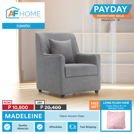 PAYDAY FURNITURE SALE | MADELEINE Accent Chair | FREE GIFT Long Plush Hair Throw Pillow 16'' x 16'' (Random Color) AF Home