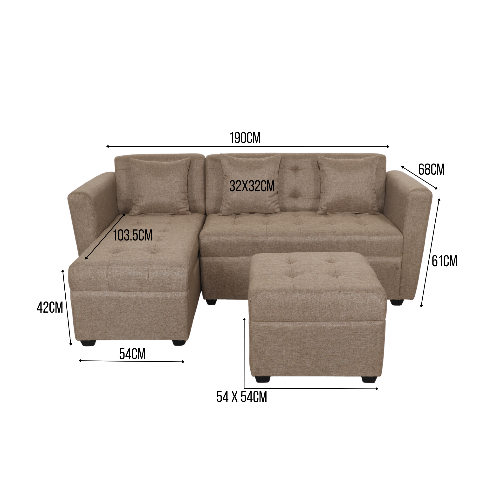 MELO Mini L-Shape Fabric Sofa with Ottoman AF Home