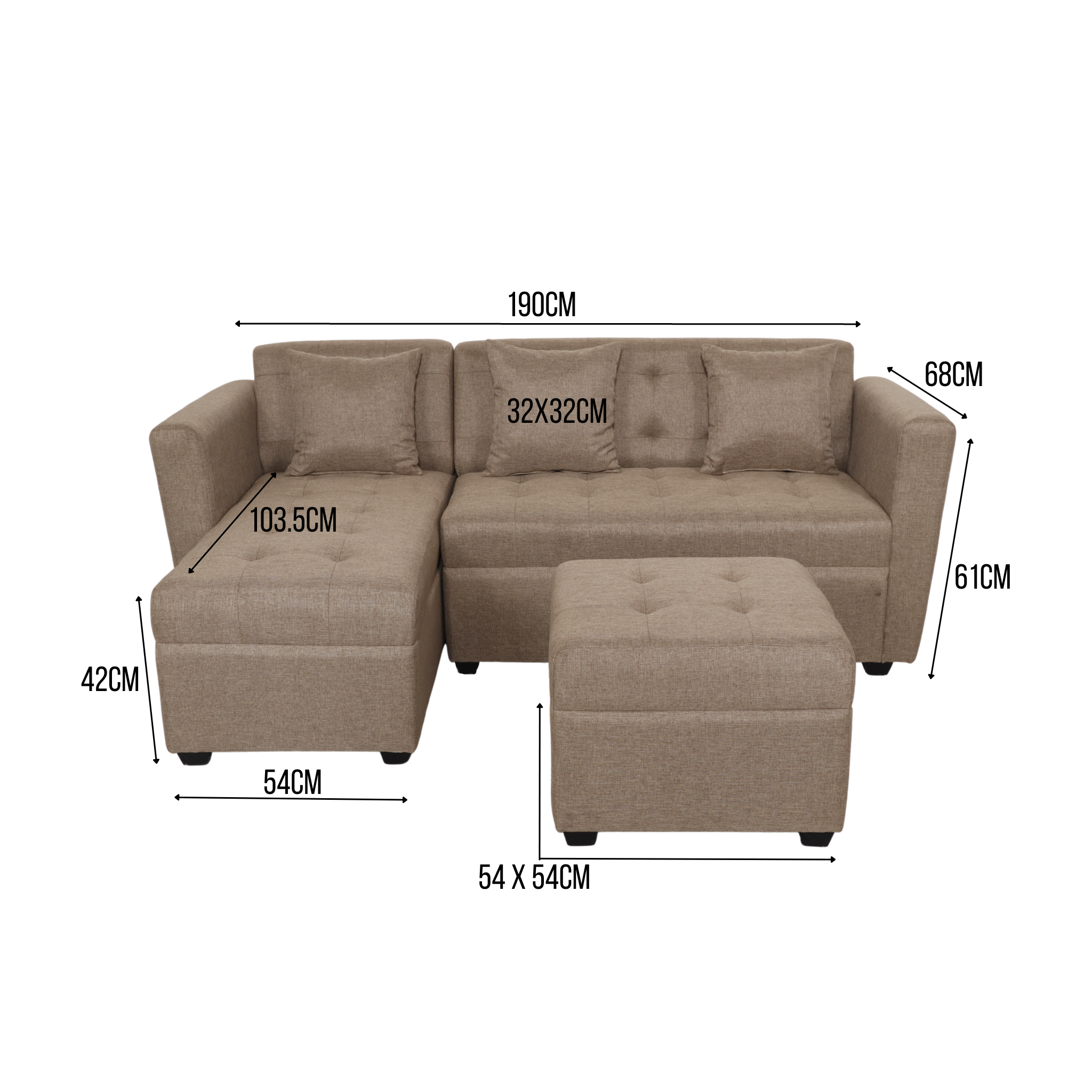 MELO Mini L-Shape Fabric Sofa with Ottoman