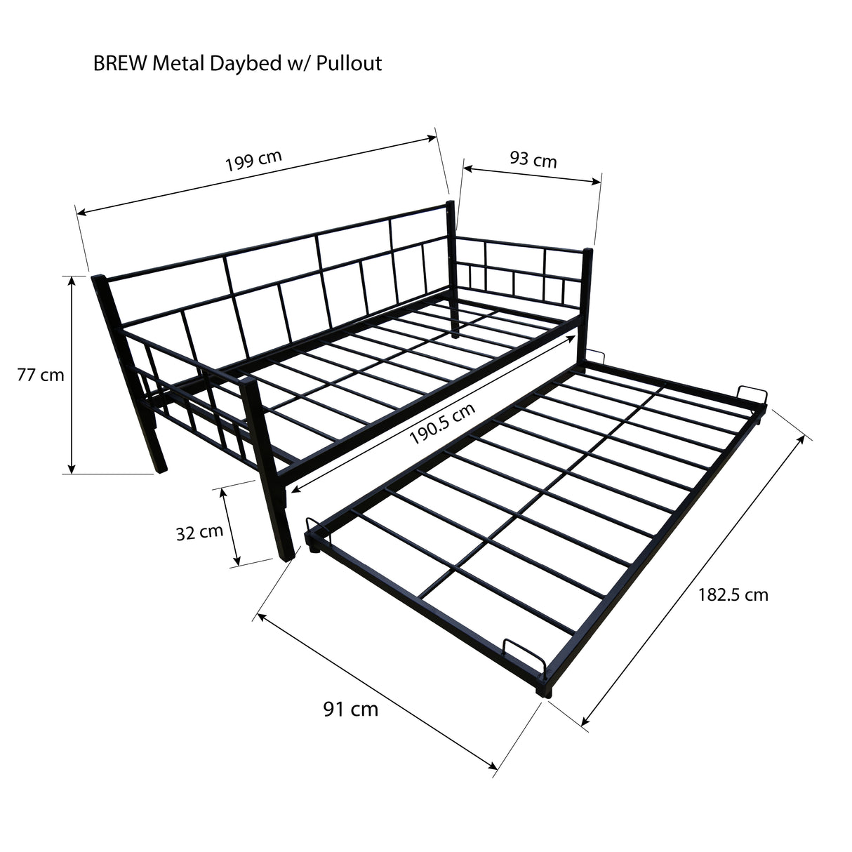 BREW Metal Daybed w/ Pullout Furnigo
