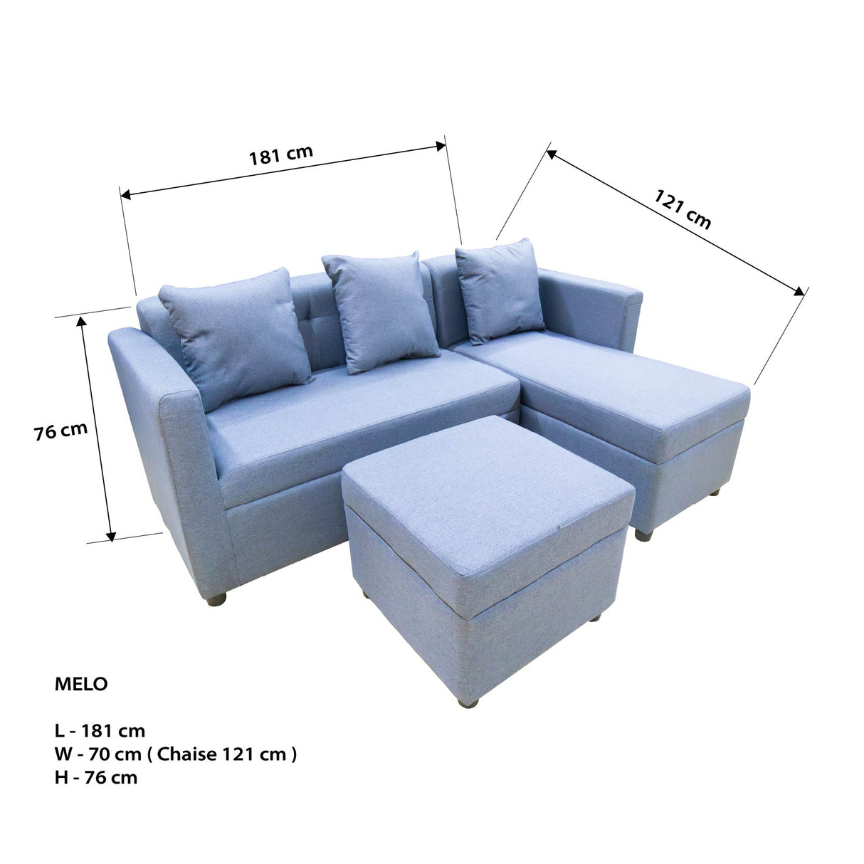 MELO Mini L-Shape Fabric Sofa with Ottoman Affordahome
