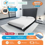 MARY | UPHOLSTERED BED FRAME + CLOUD 4 INCH MATTRESS | FREE NANCY CUBE OTTOMAN | PAYDAY POWER DEALS Furnigo