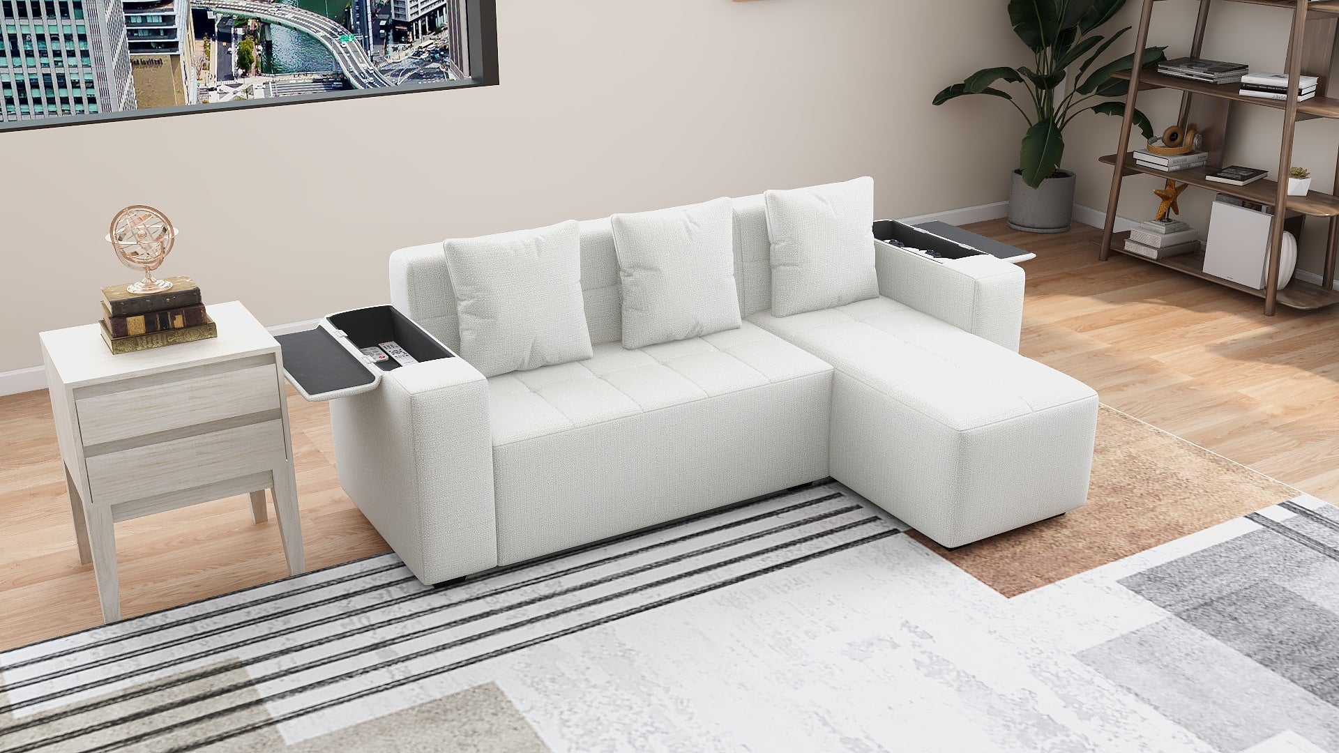 MASON Fabric Sofa with Armrest Storage AF Home