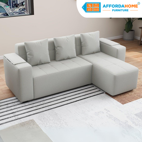 MASON Fabric Sofa with Armrest Storage Affordahome