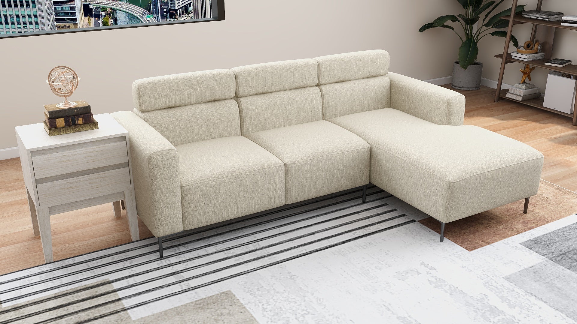MATEO L-Shape Fabric Sofa w/ Folding Head Board AF Home