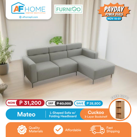 MATEO| L-SHAPED SOFA | FREE CUCKOO 3 LAYER BOOKSHELF | PAYDAY POWER DEALS Furnigo