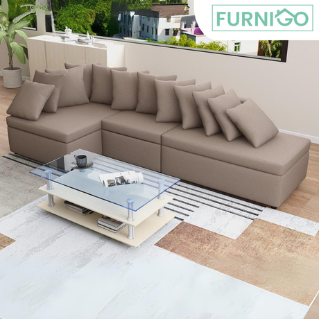 MEGAN L-Shape Fabric Sofa Furnigo