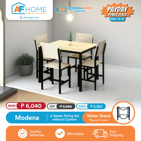 MODENA | 4 & 6 SEATER DINING SET W/O CUSHION | FREE ROUND MINERAL WATER STAND 2 & 3 LAYERS | PAYDAY POWER DEALS Affordahome