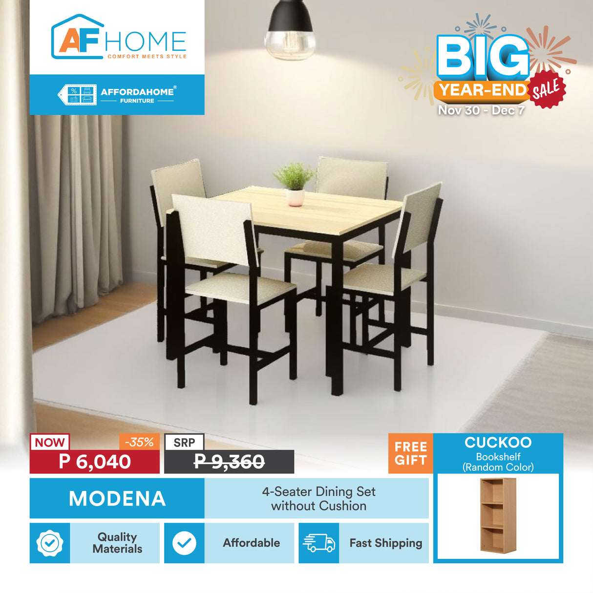 MODENA Dining Set w/o cushion | FREE CUCKOO BOOKSHELF | BIG YEAR-END SALE Affordahome