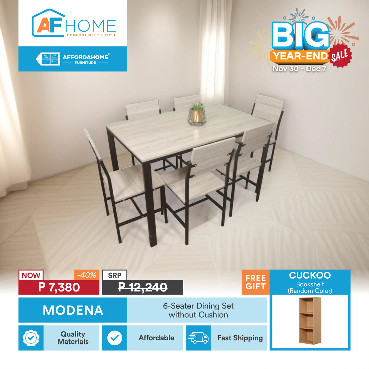 MODENA Dining Set w/o cushion | FREE CUCKOO BOOKSHELF | BIG YEAR-END SALE Affordahome