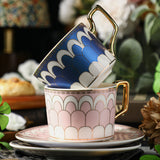 CUPURA Garo - CCS37 Luxury Bone China Tea Cup Set with Saucer Spoon and Strainer Floral Design Light Luxury European Style Gift Box Set Bohemian Powder Blue Classical Blue Rose Angel
