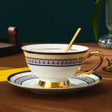 CUPURA Aro - CCS31 Luxury Bone China Tea Cup Set with Saucer Spoon and Strainer Floral Design Light Luxury European Style Gift Box Set Bohemian Powder Blue Classical Blue Rose Angel