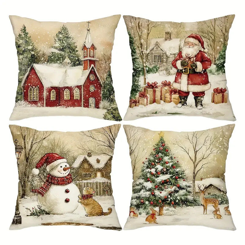 Looma Pilora - Christmas Elk & Snowman Decorative Pillowcase – Festive Cushion Cover for Living Room Sofa | Customizable Design Available - Living Room, Bedroom, Sofa Area Looma