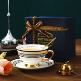 CUPURA Aro - CCS31 Luxury Bone China Tea Cup Set with Saucer Spoon and Strainer Floral Design Light Luxury European Style Gift Box Set Bohemian Powder Blue Classical Blue Rose Angel