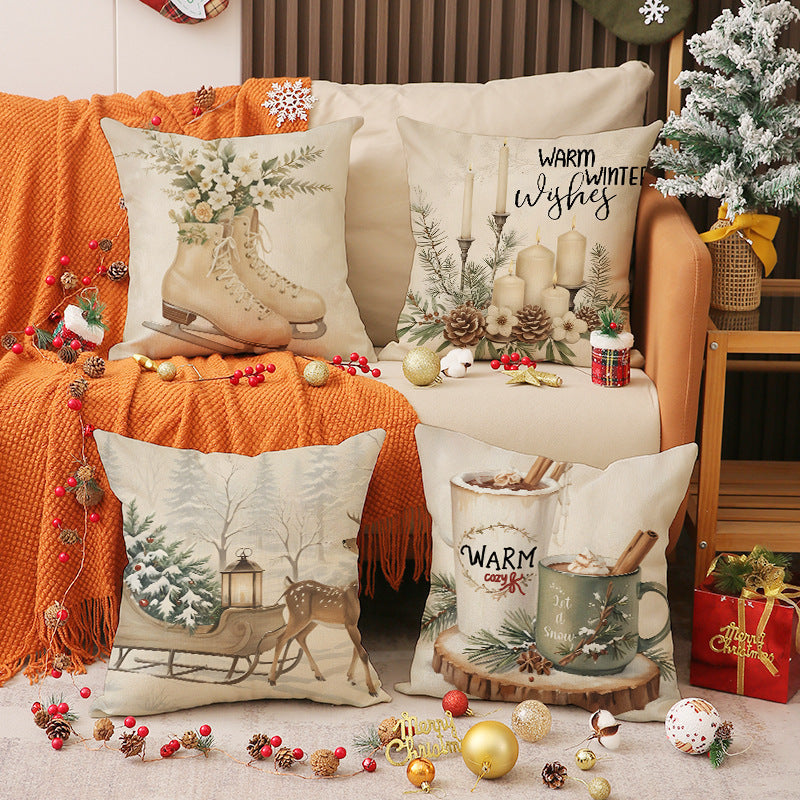 Looma Pilora - Christmas Elk & Snowman Decorative Pillowcase – Festive Cushion Cover for Living Room Sofa | Customizable Design Available - Living Room, Bedroom, Sofa Area Looma