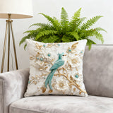 Looma Floral - Bird Linen Pillow Cover | Spring Farmhouse Decorative Cushion - Sofa, Bed & Living Room Looma