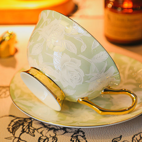 CUPURA Qiro - Embossed Floral Coffee Cup & Saucer Set - Vintage European Afternoon Tea Gift with Box CUPURA