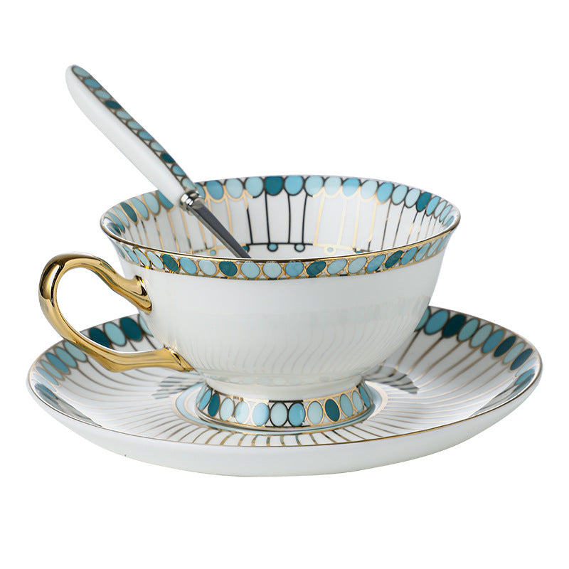 CUPURA Niro - CCS20 Luxury Bone China Tea Cup Set with Saucer Spoon and Strainer Floral Design Light Luxury European Style Gift Box Set Bohemian Powder Blue Classical Blue Rose Angel