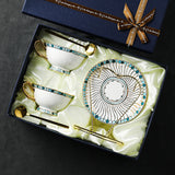 CUPURA Niro - CCS20 Luxury Bone China Tea Cup Set with Saucer Spoon and Strainer Floral Design Light Luxury European Style Gift Box Set Bohemian Powder Blue Classical Blue Rose Angel