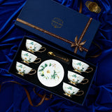 CUPURA Ivo - CCS39 Luxury Bone China Tea Cup Set with Saucer Spoon and Strainer Floral Design Light Luxury European Style Gift Box Set Bohemian Powder Blue Classical Blue Rose Angel