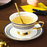 CUPURA Aro - CCS31 Luxury Bone China Tea Cup Set with Saucer Spoon and Strainer Floral Design Light Luxury European Style Gift Box Set Bohemian Powder Blue Classical Blue Rose Angel