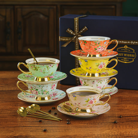 CUPURA Piro - European Floral Coffee Cup & Saucer Set - Elegant Afternoon Tea Gift with Box CUPURA
