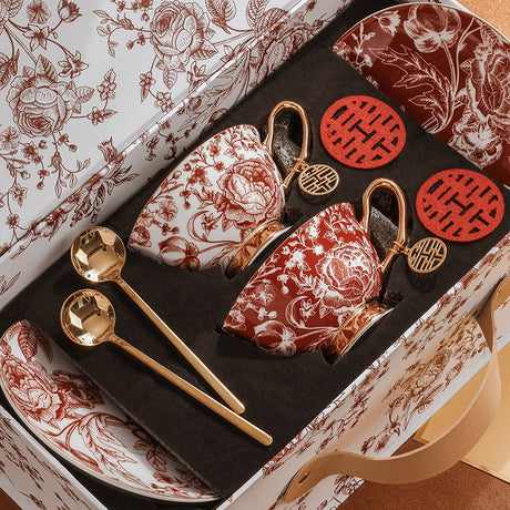 CUPURA Elio - Vintage Rose Bone China Coffee Cup - European British Afternoon Tea Set with Gift Box, Wedding Gift CUPURA