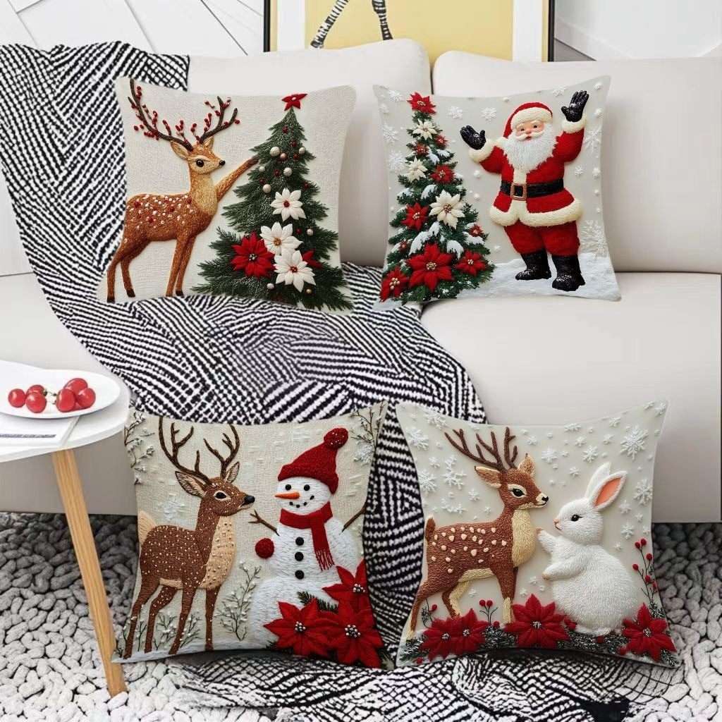 Looma Pilora - Christmas Elk & Snowman Decorative Pillowcase – Festive Cushion Cover for Living Room Sofa | Customizable Design Available - Living Room, Bedroom, Sofa Area Looma