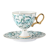 CUPURA Dune - CCS34 Luxury Bone China Tea Cup Set with Saucer Spoon and Strainer Floral Design Light Luxury European Style Gift Box Set Bohemian Powder Blue Classical Blue Rose Angel