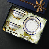 CUPURA Eno - CCS35 Luxury Bone China Tea Cup Set with Saucer Spoon and Strainer Floral Design Light Luxury European Style Gift Box Set Bohemian Powder Blue Classical Blue Rose Angel