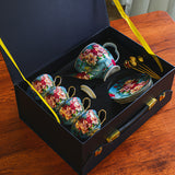 CUPURA Buno - CCS26 Luxury Bone China Tea Cup Set with Saucer Spoon and Strainer Floral Design Light Luxury European Style Gift Box Set Bohemian Powder Blue Classical Blue Rose Angel