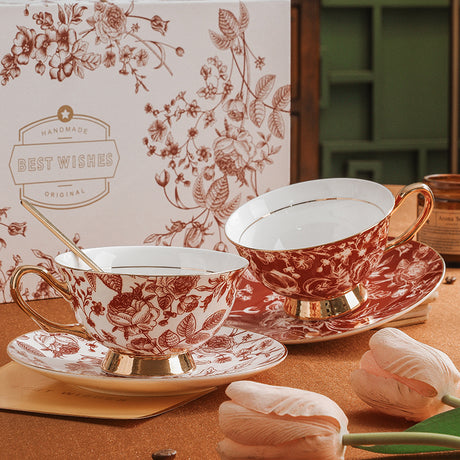 CUPURA Elio - Vintage Rose Bone China Coffee Cup - European British Afternoon Tea Set with Gift Box, Wedding Gift CUPURA