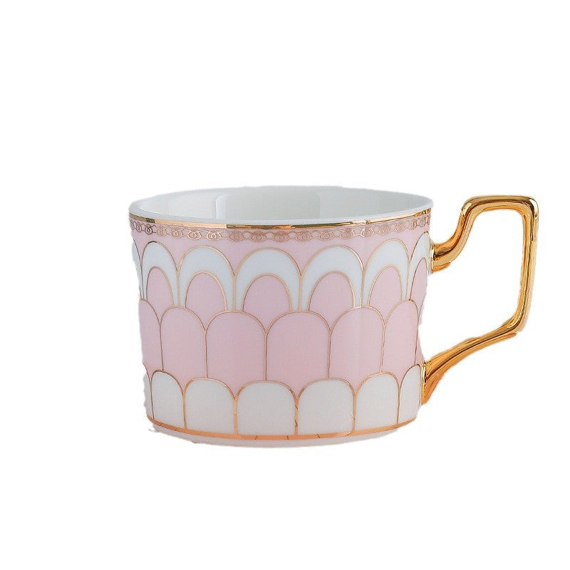 CUPURA Garo - CCS37 Luxury Bone China Tea Cup Set with Saucer Spoon and Strainer Floral Design Light Luxury European Style Gift Box Set Bohemian Powder Blue Classical Blue Rose Angel