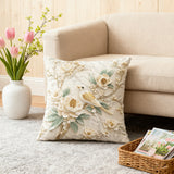Looma Floral - Bird Linen Pillow Cover | Spring Farmhouse Decorative Cushion - Sofa, Bed & Living Room Looma
