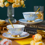 CUPURA Vero - CCS03 Luxury Bone China Tea Cup Set with Saucer Spoon and Strainer Floral Design Light Luxury European Style Gift Box Set Bohemian Powder Blue Classical Blue Rose Angel CUPURA