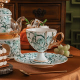 CUPURA Dune - CCS34 Luxury Bone China Tea Cup Set with Saucer Spoon and Strainer Floral Design Light Luxury European Style Gift Box Set Bohemian Powder Blue Classical Blue Rose Angel