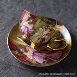 CUPURA Ciro - CCS33 Luxury Bone China Tea Cup Set with Saucer Spoon and Strainer Floral Design Light Luxury European Style Gift Box Set Bohemian Powder Blue Classical Blue Rose Angel