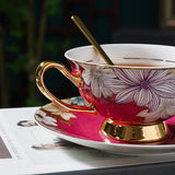 CUPURA Kova - CCS23 Luxury Bone China Tea Cup Set with Saucer Spoon and Strainer Floral Design Light Luxury European Style Gift Box Set Bohemian Powder Blue Classical Blue Rose Angel