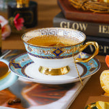 CUPURA Hano - CCS38 Luxury Bone China Tea Cup Set with Saucer Spoon and Strainer Floral Design Light Luxury European Style Gift Box Set Bohemian Powder Blue Classical Blue Rose Angel