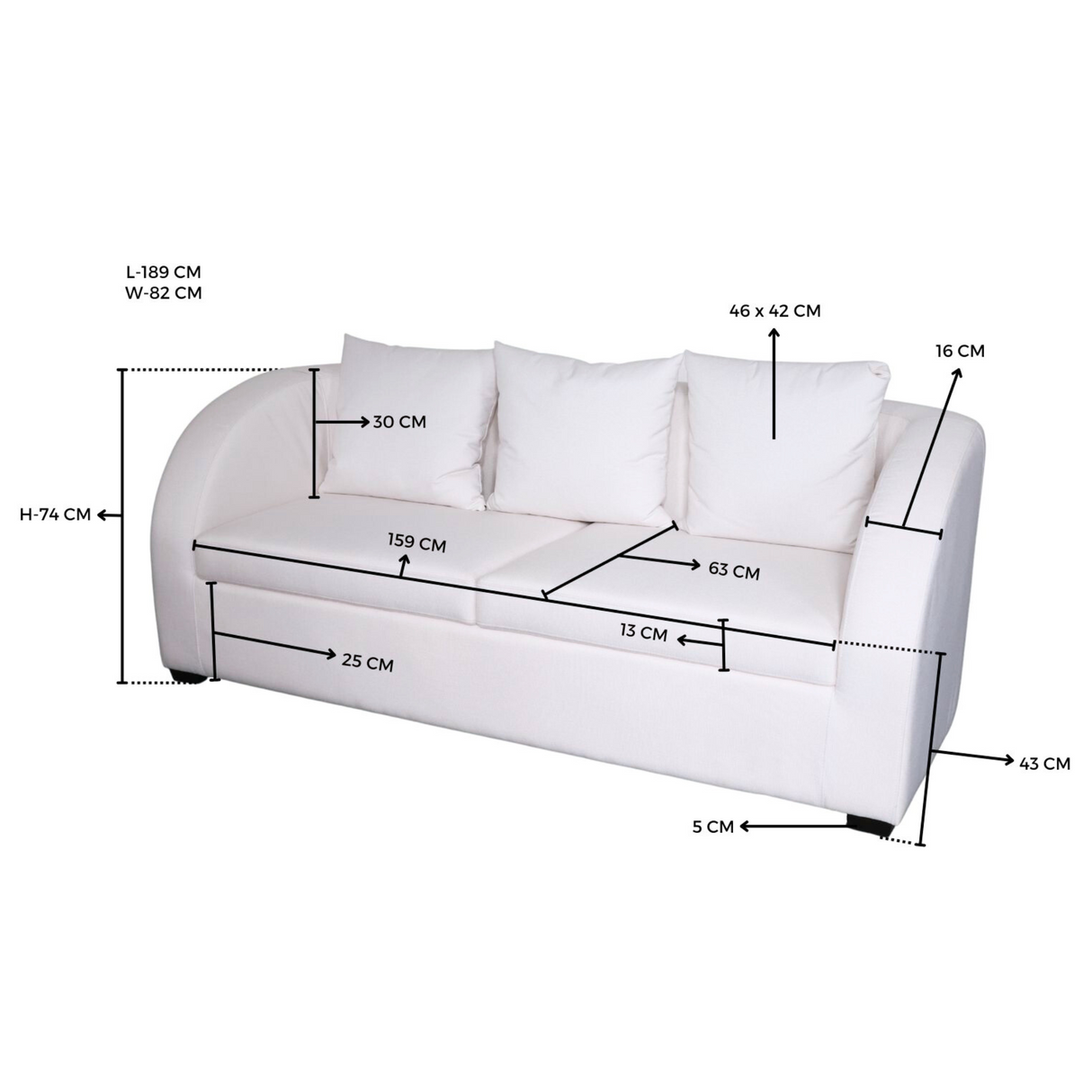 GUMI 3-Seater Fabric Sofa Furnigo