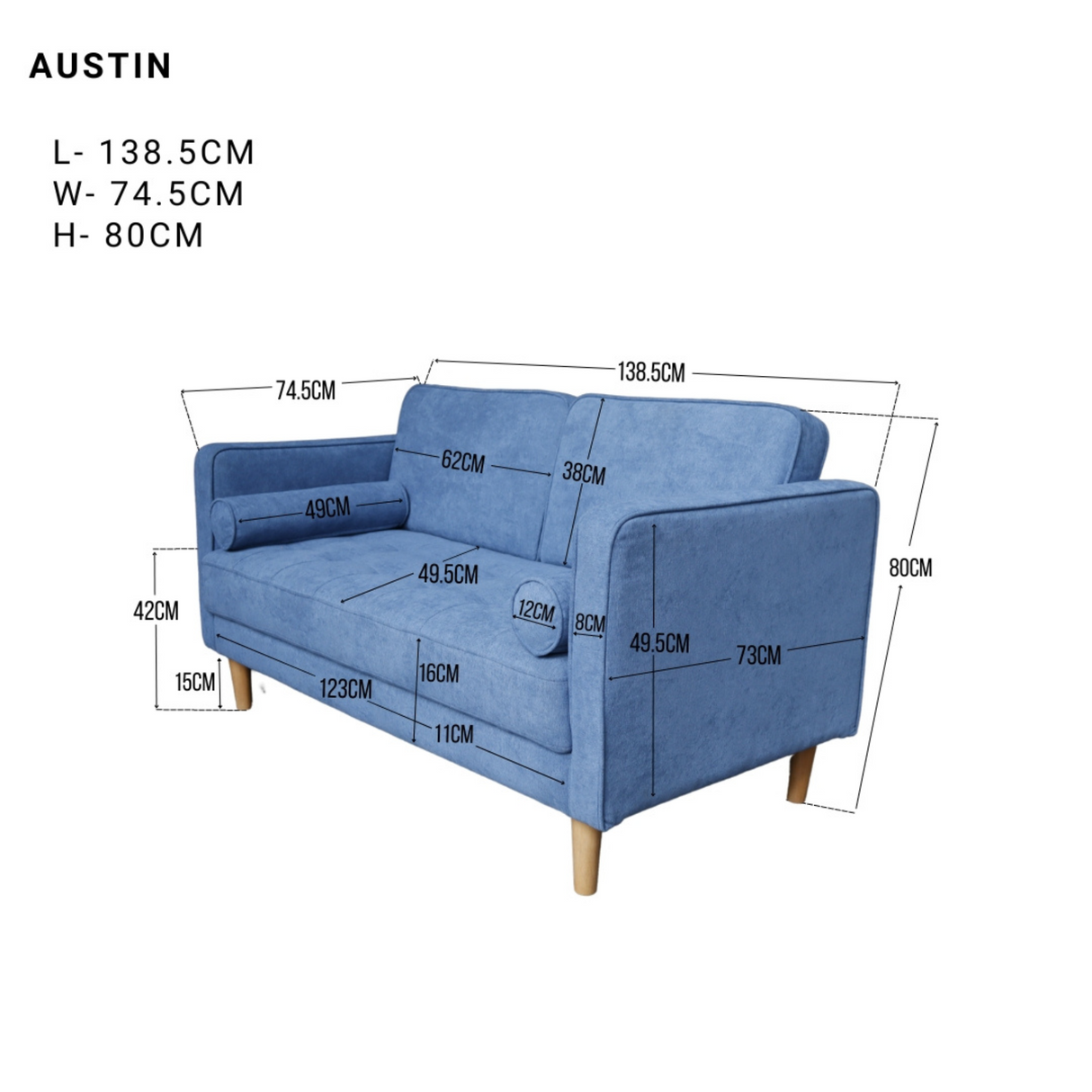 AUSTIN 2-Seater Fabric Sofa Furnigo