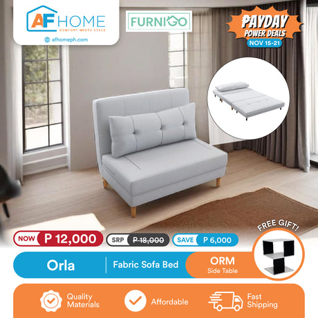 ORLA | FABRIC SOFABED | FREE ORM SIDE TABLE | PAYDAY POWER DEALS Furnigo