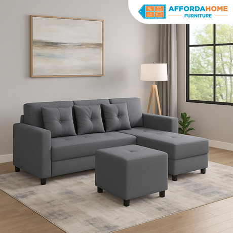 CONNER L-Shape Fabric Sofa with Ottoman Affordahome